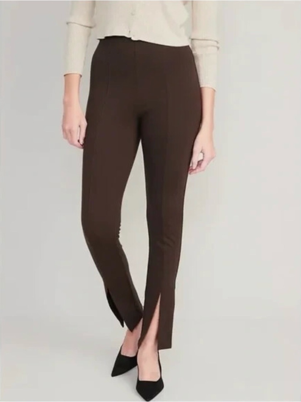 Old Navy Extra High-Rise Skinny Stevie Brown Split-Hem Ponte Pull On Pants - L